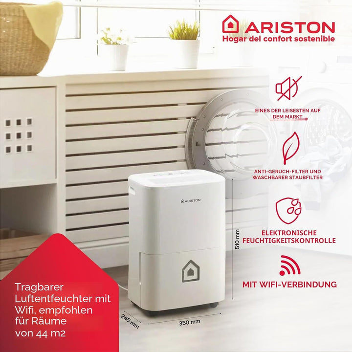 Ariston Deos 16s Wi Fi Tragbarer Luftentfeuchter, 430W, 16 Liter/Tag, Weiss 16 Litri Wi-Fi, 16 Litri