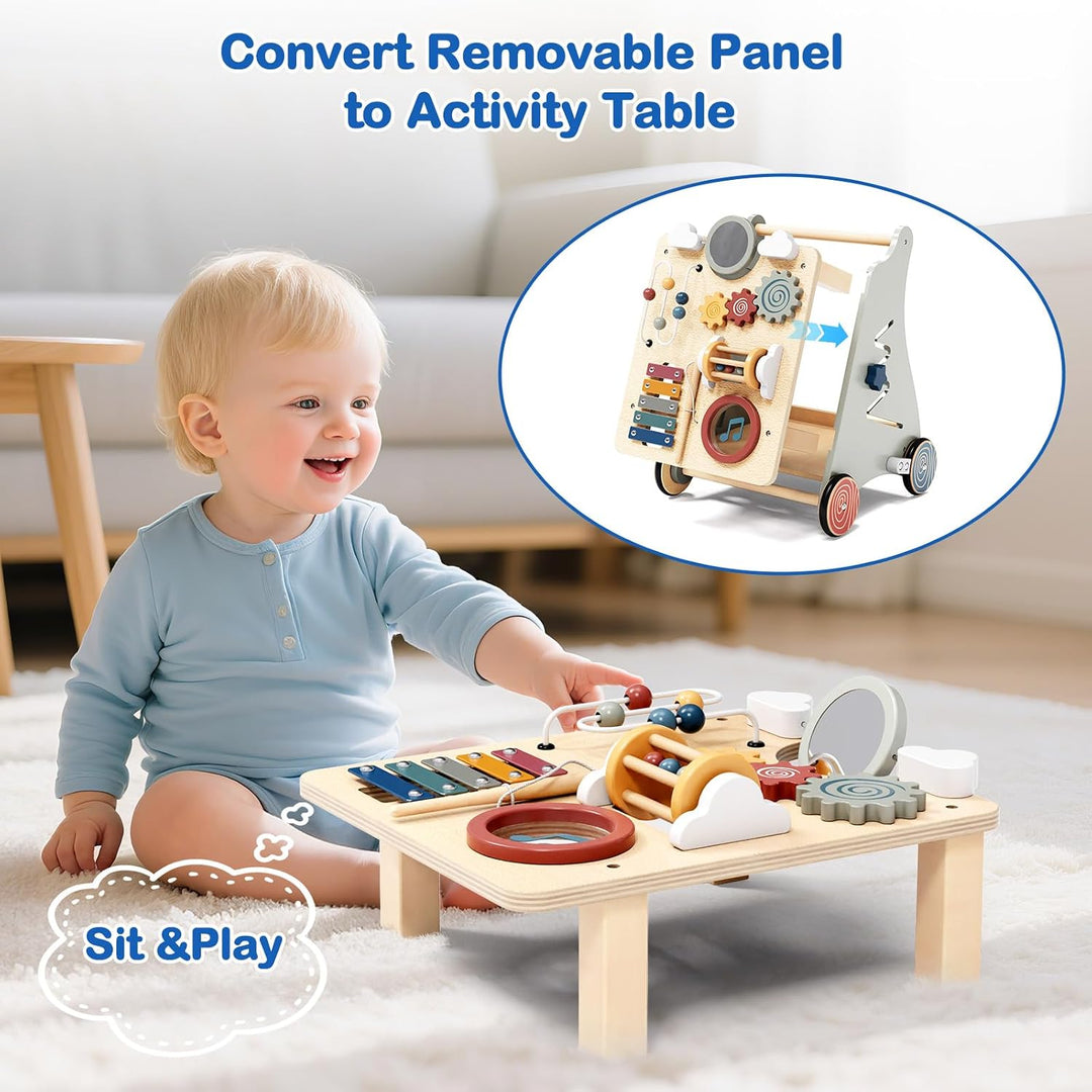 2 in 1 Multifunktional Lauflernwagen Holz Baby Lauflernhilfe ab 1 Jahr, Baby Walker Schiebewagen mit
