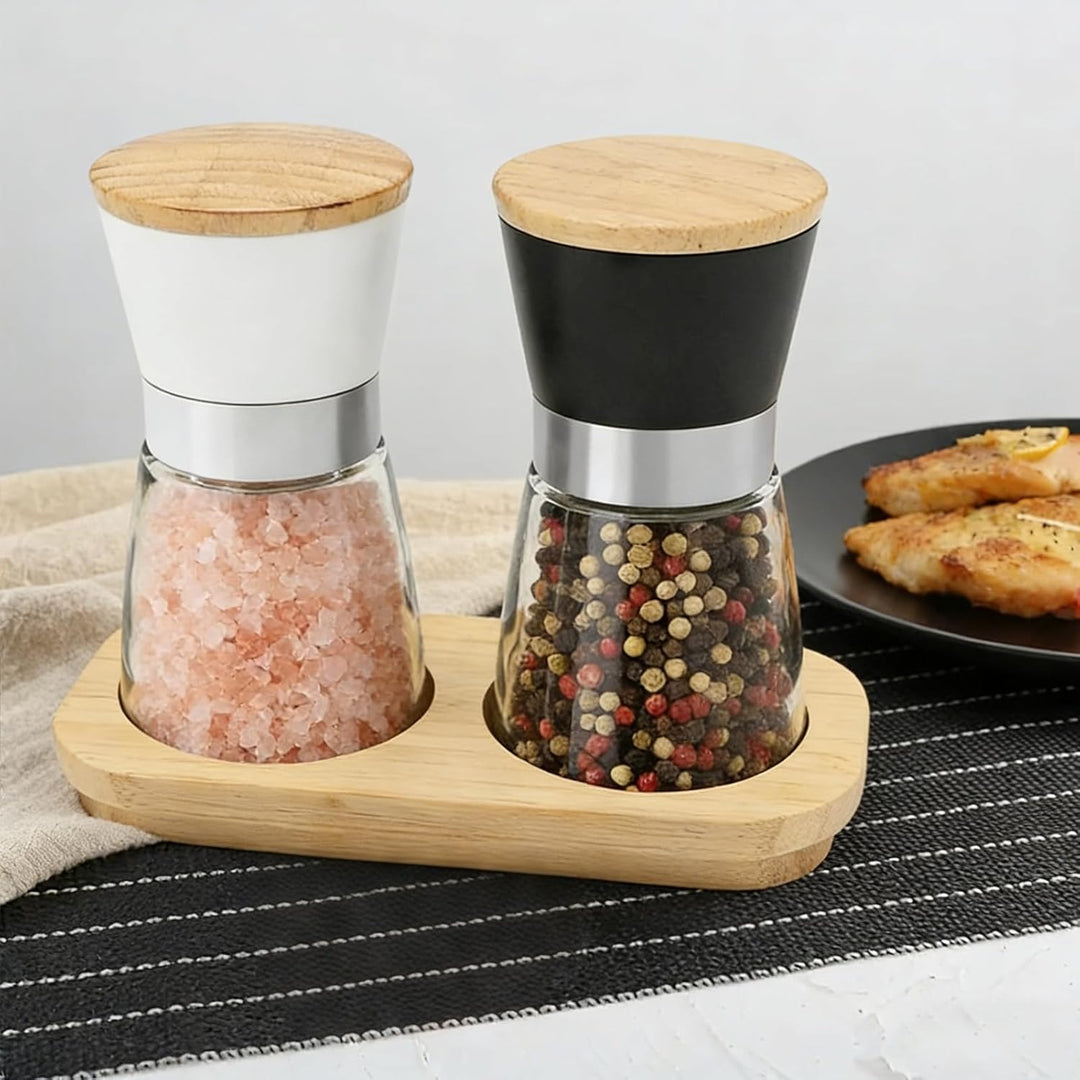 Stilvolles Salz- und Pfeffermühlen-Set, 2 elegante Holzmahlwerke mit verstellbarem Keramikmechanismu