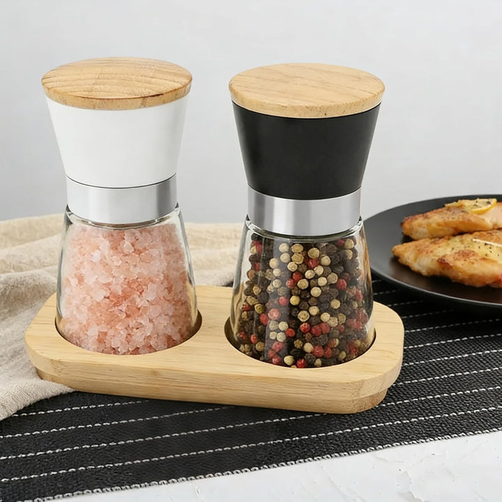 Stilvolles Salz- und Pfeffermühlen-Set, 2 elegante Holzmahlwerke mit verstellbarem Keramikmechanismu