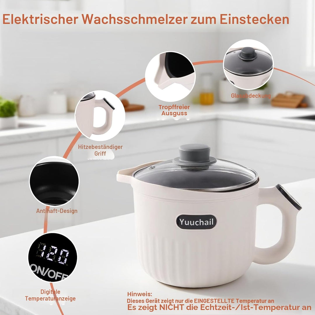 Yuuchail Touchscreen-Wachsschmelztopf, 1,5 l elektrischer Wachsschmelzer für die Kerzenherstellung m