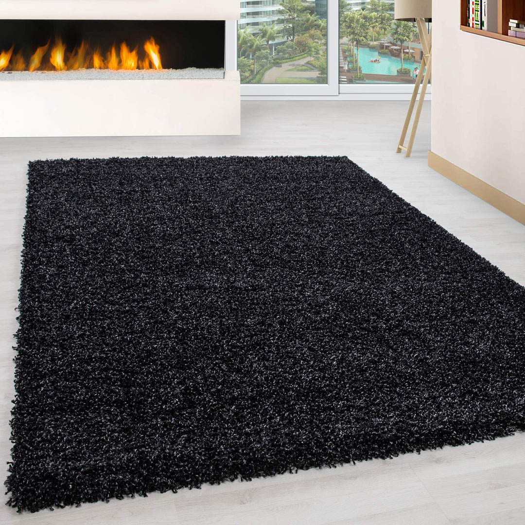 HomebyHome Teppich Wohnzimmer Shaggy Hochflor Anthrazit Rechteckig 300x400 cm Einfarbig Design - Fla