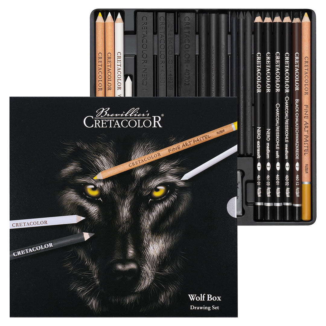 Cretacolor Wolf Box | Schwarz - Weiss Zeichen - Set | 25-teilig