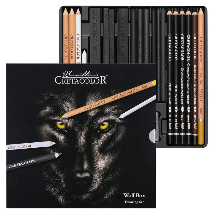 Cretacolor Wolf Box | Schwarz - Weiss Zeichen - Set | 25-teilig