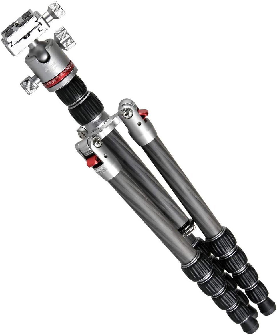 JUSINO TK-225SC handliches & Robustes Karbon-Tripod mit Monopod-Funktion + Kugelkopf GT-30, mit Tran