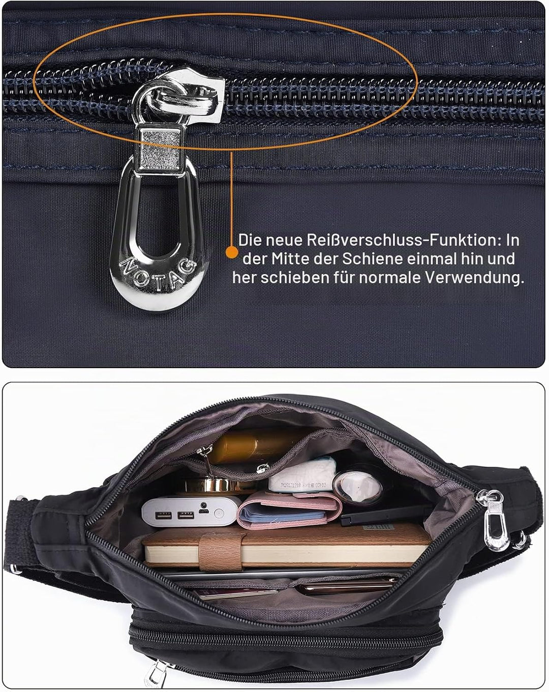NOTAG Damen Umhängetasche, Wasserdicht Nylon Schultertasche Multi-Tasche Messenger Bag 2 Size (Lila,