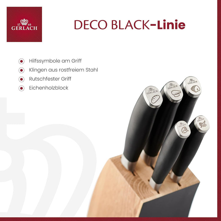 Gerlach Deco Black Messerblock Messerset Küchenmesserset 5 Messer aus Edelstahl Buchenholz Küchenmes