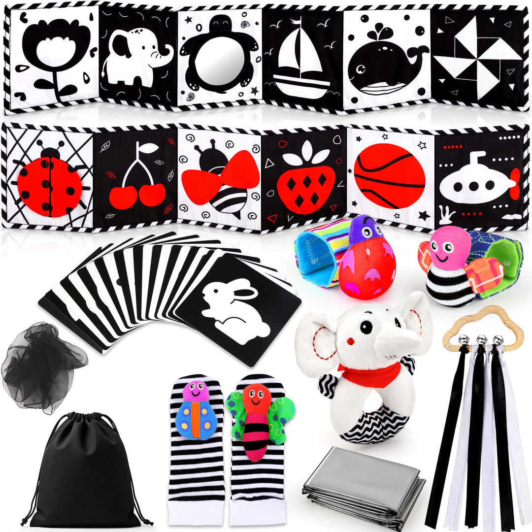 Kontrastbuch Baby, 31 PCS Schwarz Weiss Spielzeug Baby 0 3 6 12 Monate Neugeborenen Spielzeug, Schwa