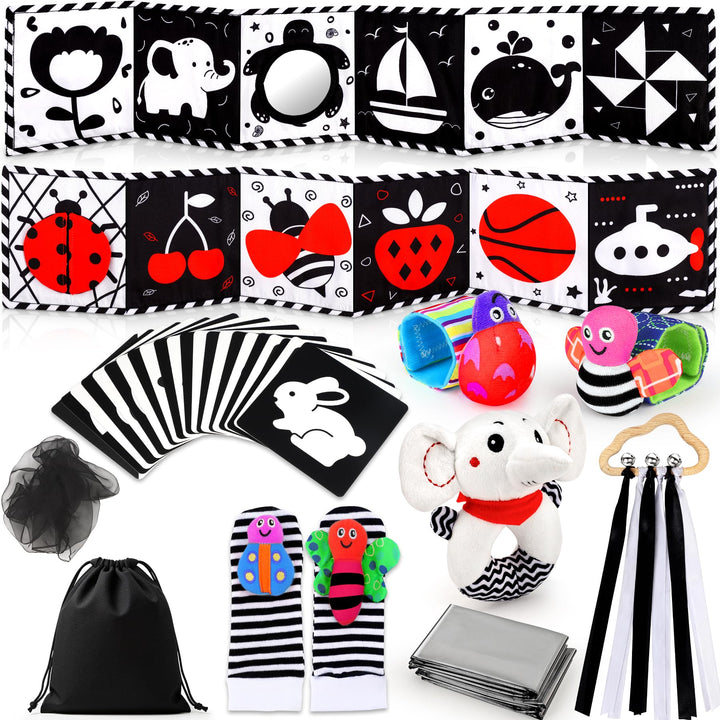 Kontrastbuch Baby, 31 PCS Schwarz Weiss Spielzeug Baby 0 3 6 12 Monate Neugeborenen Spielzeug, Schwa