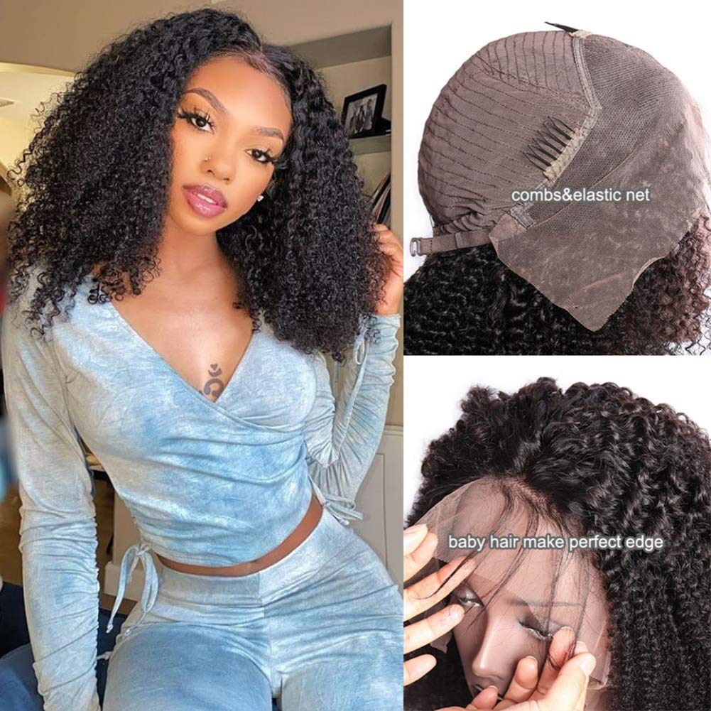 MSGEM Kinky Curly Lace Frontal Wigs Brazilian Human Hair 24 inch Kinky Curly 13x4 HD Lace Front Wigs