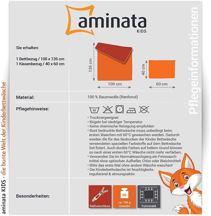 Aminata Kids Kinderbettwäsche Elefanten, Afrika, Kinder, Jungen, Mädchen, Baby Bettwäsche-Set 100 x
