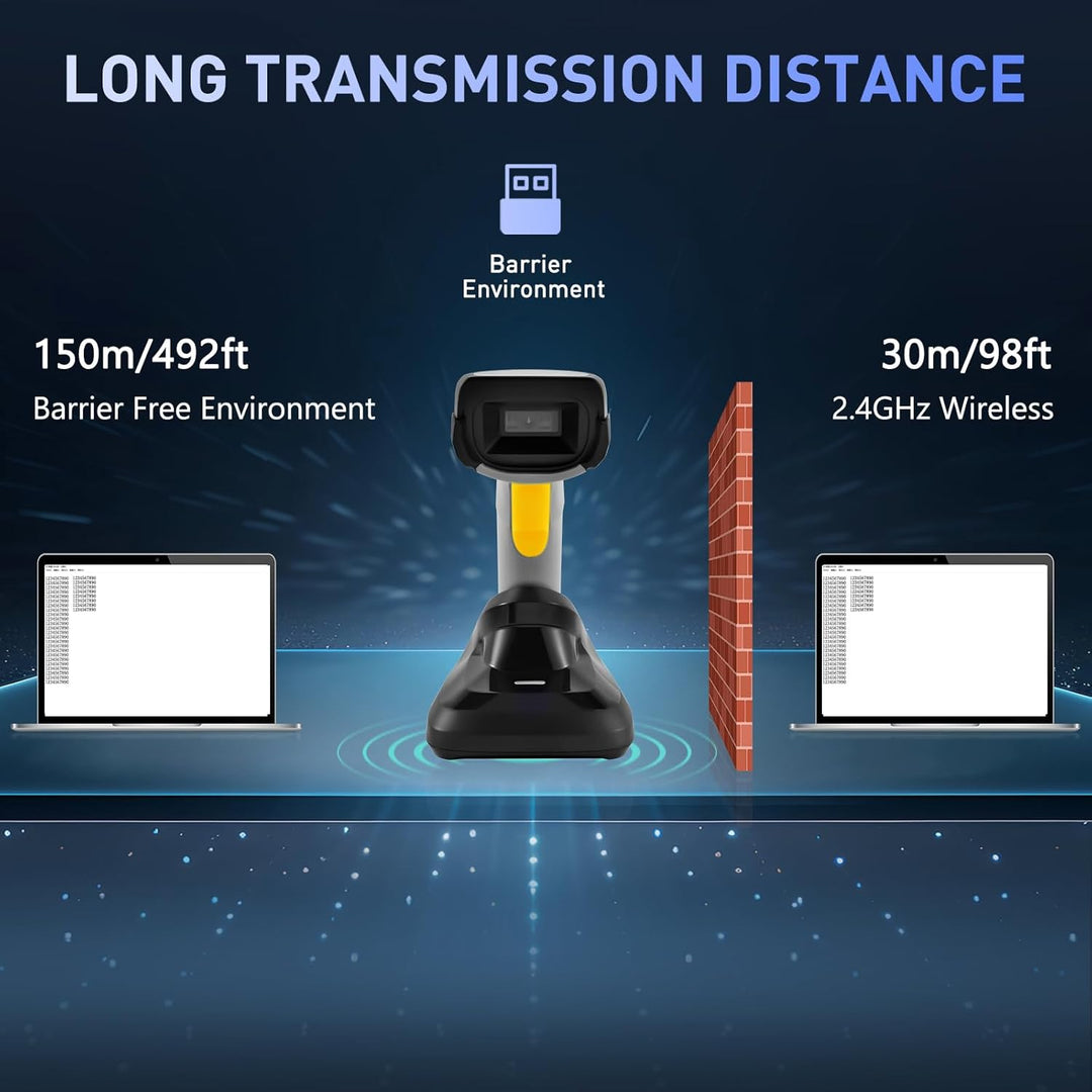 2D Barcode Scanner Wireless, QR Code Scanner Handheld Barcode Scanner with Base 2 in 1 USB Wired Con
