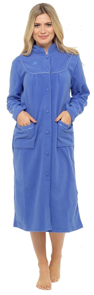 Damen Langarm-Bademantel Morgenmantel 38 dunkelblau, 38 dunkelblau