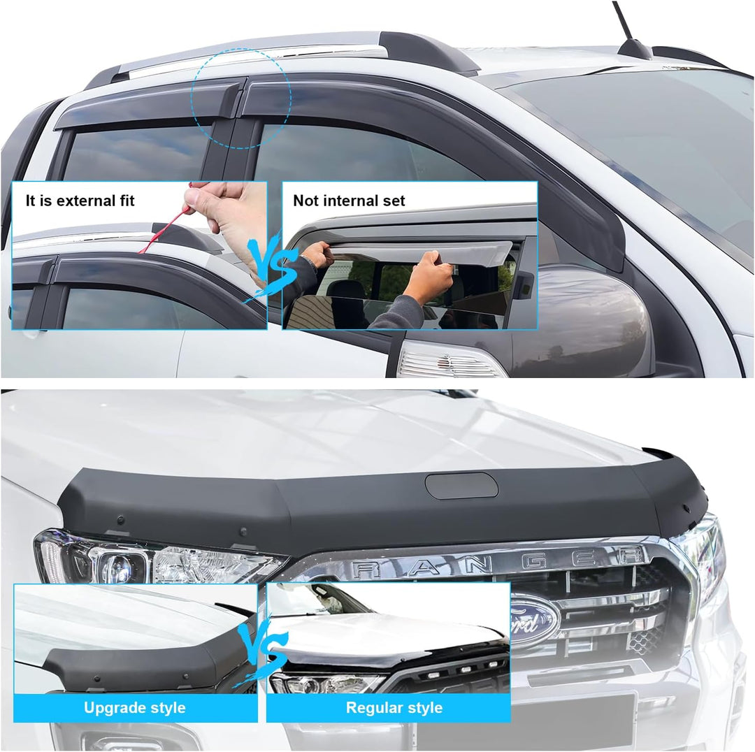 Windabweiser Motorhaube Deflektor Insekten und Steinschlagschutz für Ford Ranger 2015-2022 T7 T8 Wil