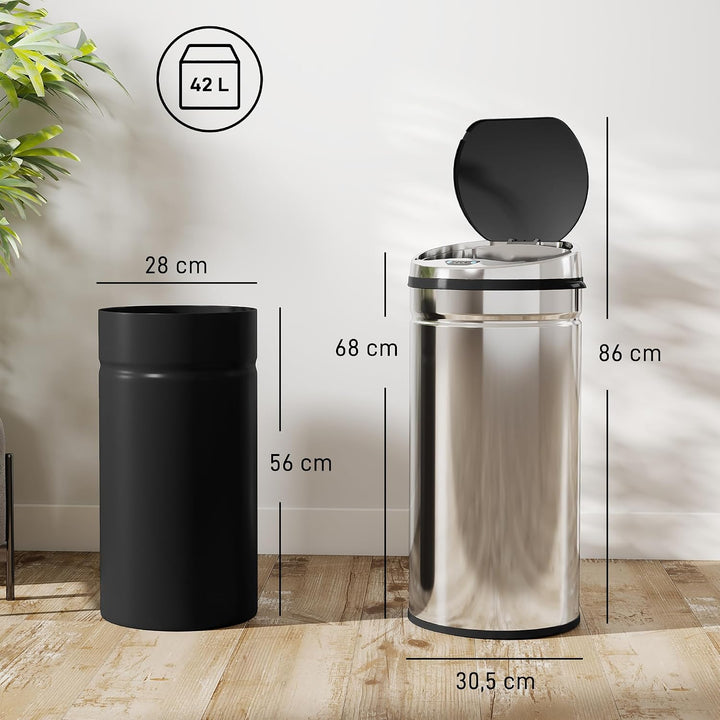 HOMCOM Sensor Mülleimer 42L mit Bewegungssensor für Küche, Büro, Silber