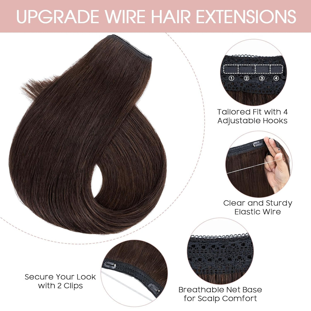 Extensions Echthaar mit transparenter Schnur, Silk-co Wire in ExtensionsDunkelbraun 75g, Secrets Hai