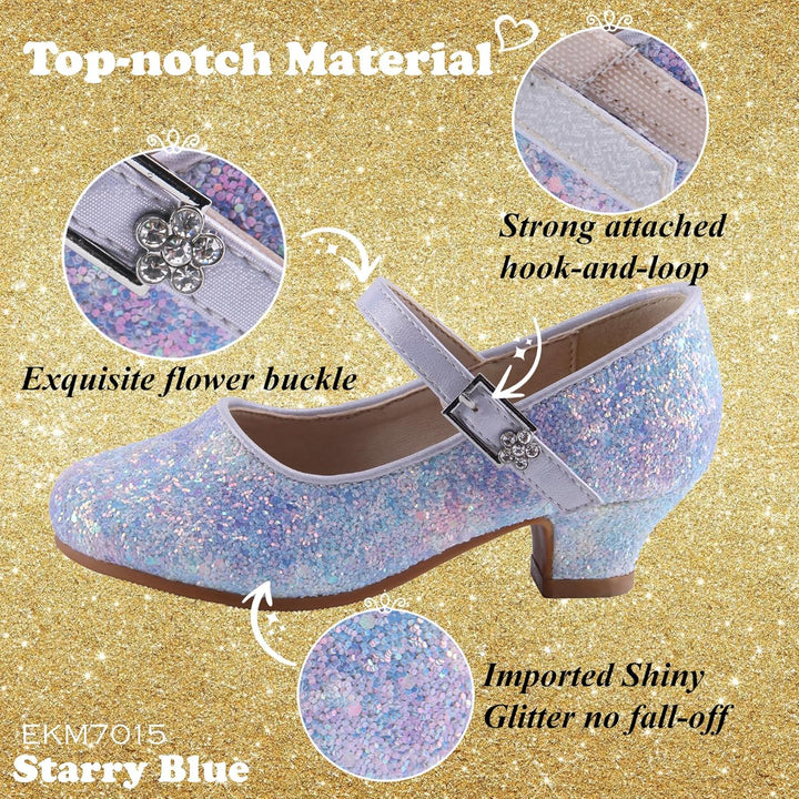 EIGHT KM - Mädchen High Heel Kleid Schuhe - Mary Jane Prinzessin Hochzeit Pumps - Funkelnder Glitzer