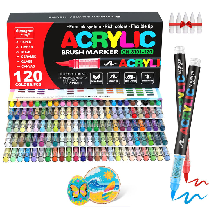 Guangna 120 Farben Acrylstifte Marker Set für Stoff, Leinwand, Glas, Holz und Papier, 120