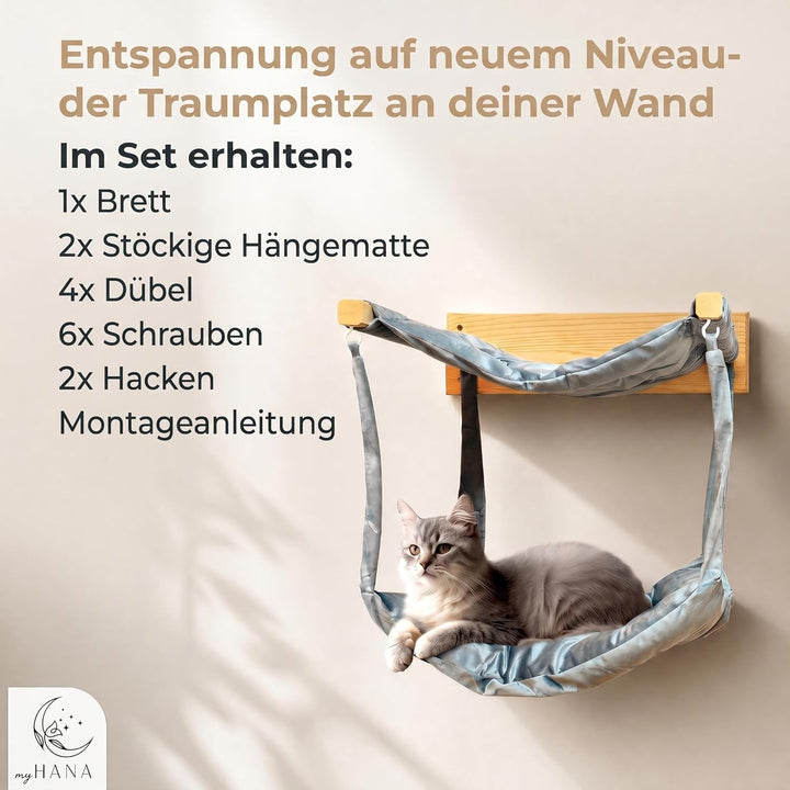 myHANA Kletterwand Katzen Kiefernholz | Hängematte Katze Wand 3 Farbvarianten| WandHängematte | Katz