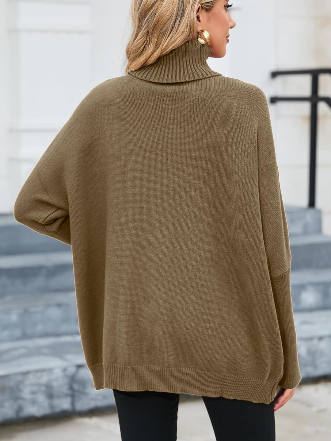 Famulily Basic Dicke Warm Herbst Winter Fledermausärmel Strick Damen Rollkragenpullover Mit Taschen