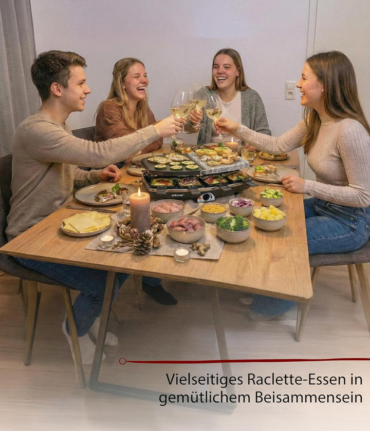 Cloer 6435 Raclette mit Naturstein / 1200 W / 8 antihaftbeschichtete Raclettepfännchen Geteilte