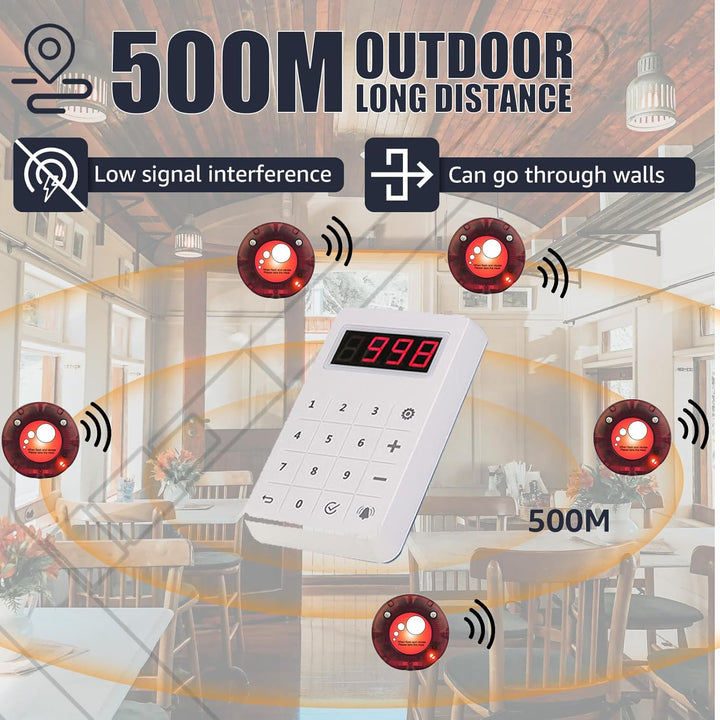 Retekess TD158 Pager Rufsystem, 500M Restaurant Pager System, LED Digitalanzeige, PC Material, Einfa