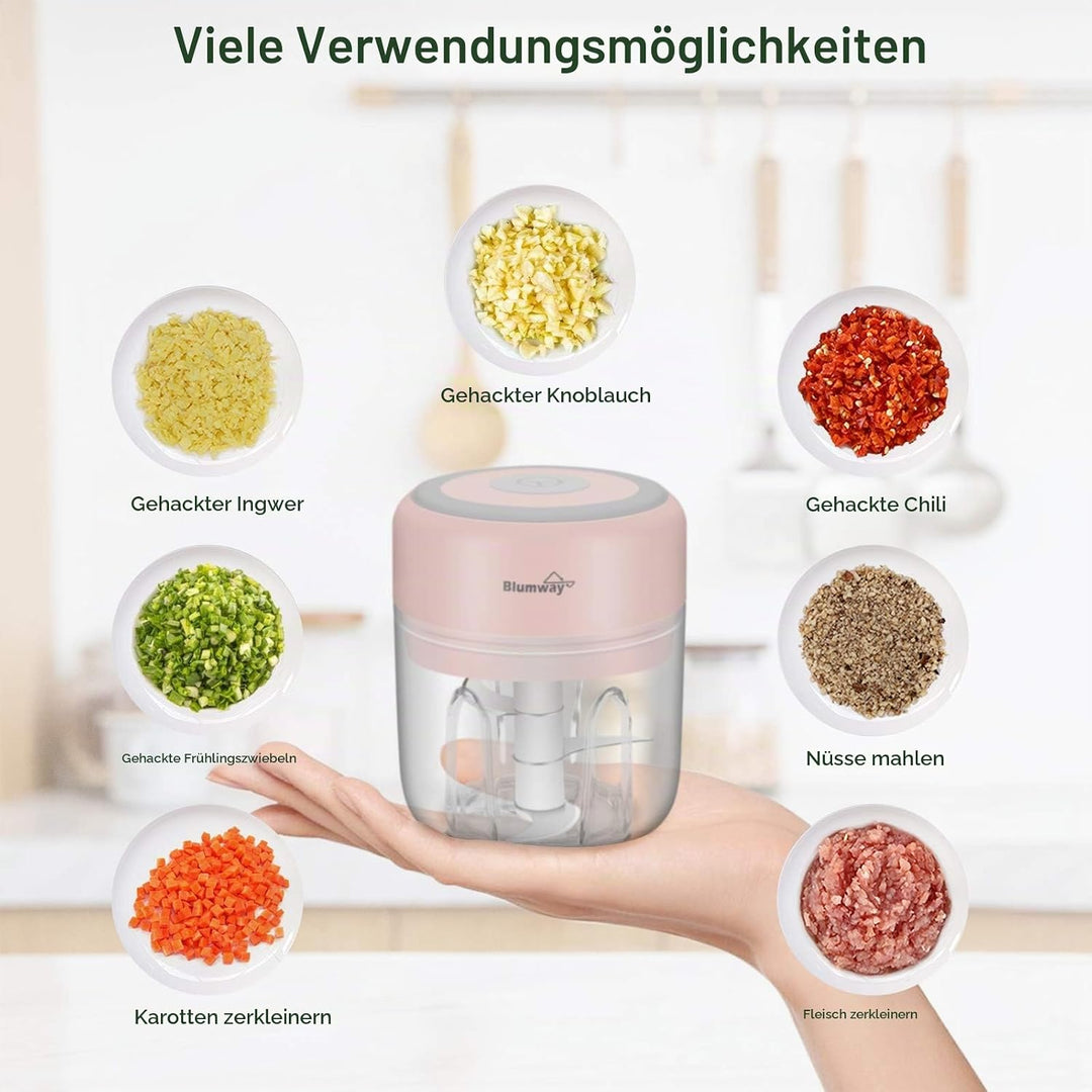 BlumWay 2 Stück Mini Zwiebelschneider, Elektrisch Zerkleinerer Küche Gemüsezerkleinerer Multizerklei