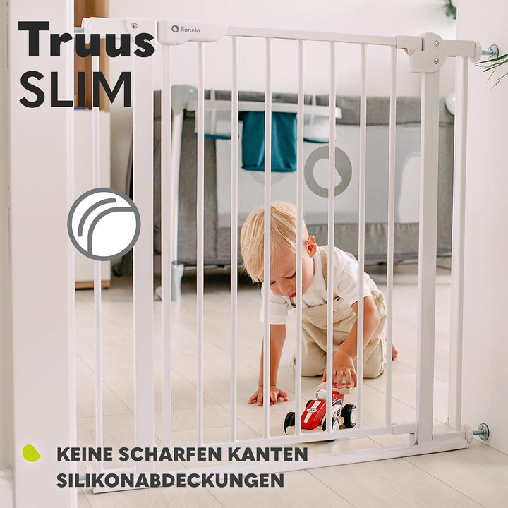 Lionelo Truus Slim Sicherheitstor, Verstellbare Breite von 75 bis 105 cm mit Press-Fit, Höhe 77 cm,