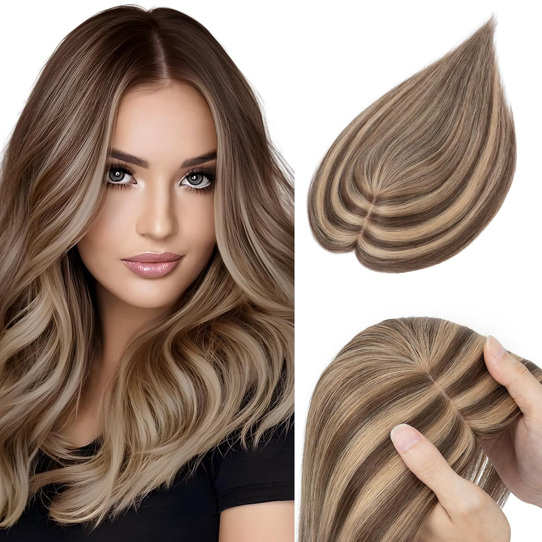 Elailite Clip in Toupet Frauen 30cm 40g, Topper Haarteil Echthaar, Seide Basis Clip in Hair Topper,