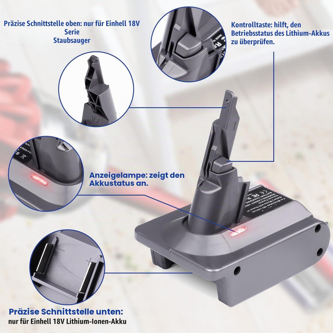 2-in-1-Adapter für Einhell 18V Lithium-Akku Convert to für Dyson V7/8 Handstaubsauger Akku Kompatibe