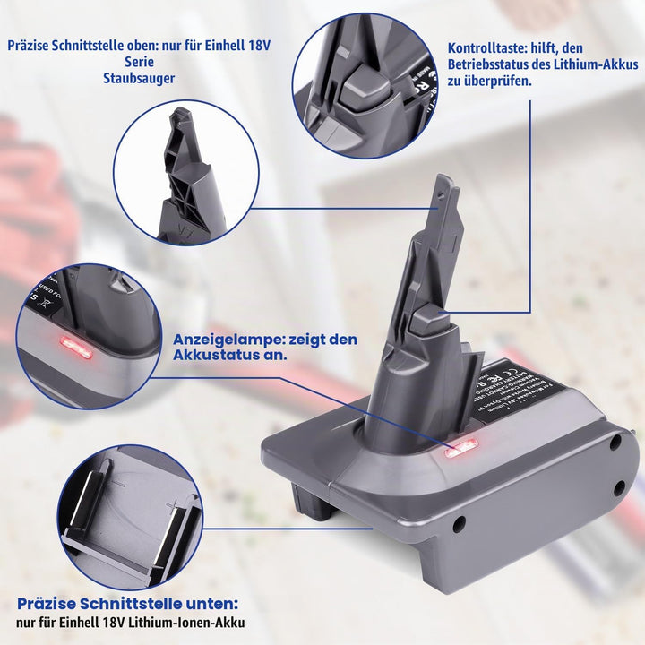 2-in-1-Adapter für Einhell 18V Lithium-Akku Convert to für Dyson V7/8 Handstaubsauger Akku Kompatibe