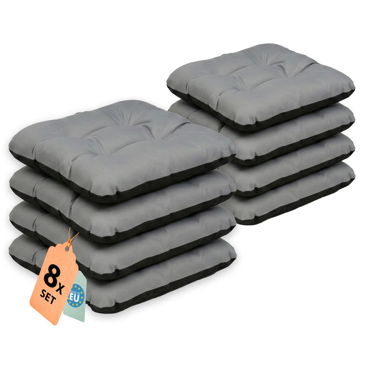 SuperKissen24. Stuhlkissen Sitzkissen für stühle - 8er Set 45x45 cm - Outdoor und Indoor - grau 8er