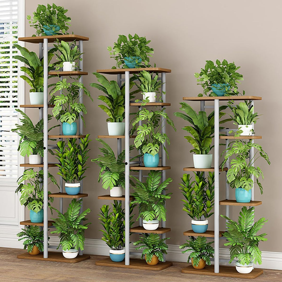 8 Tier Blumenregal Pflanzenregal 136x36x23.5cm, Mehrstöckig Metall Blumenständer, Pflanzenständer In