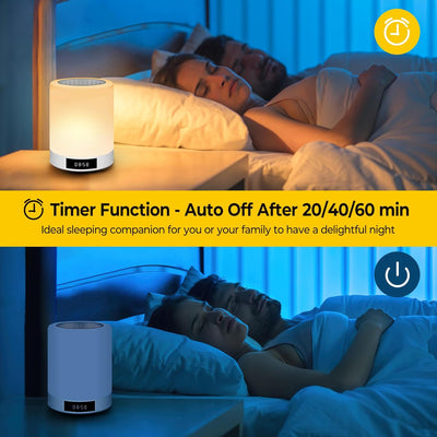 Warmfunn LED Nachttischlampe Touch Atmosphäre Tischlampe Bluetooth Lautsprecher Wecker LED Nachtlich