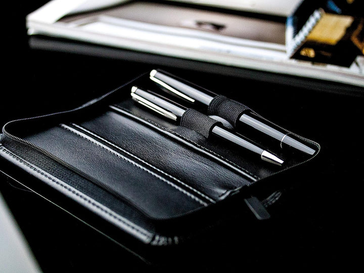 DELMON VARONE - Personalisierbares Schreibgeräteetui aus Premium Leder Boxcalf schwarz, Echtleder St