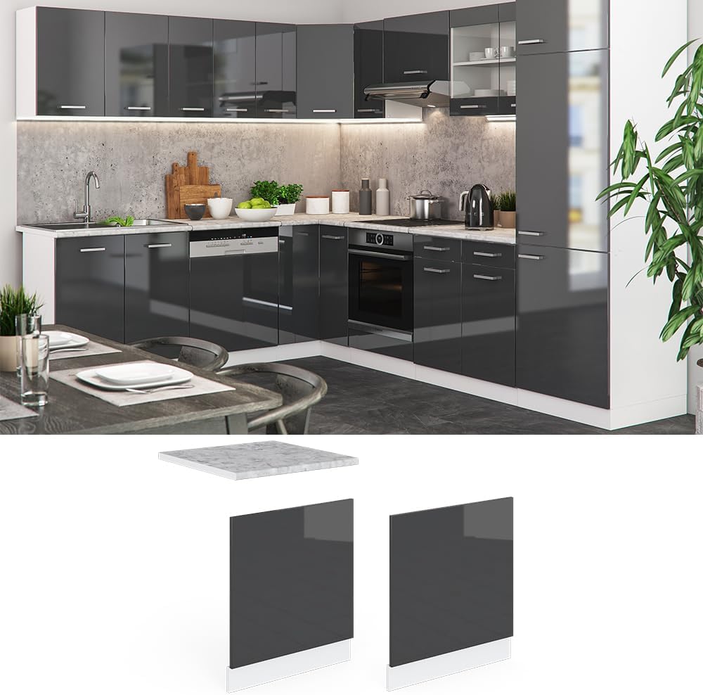 Vicco Frontblende R-Line, Anthrazit Hochglanz/Weiss, 60 cm ohne Arbeitsplatte Anthrazit Hochglanz Ge