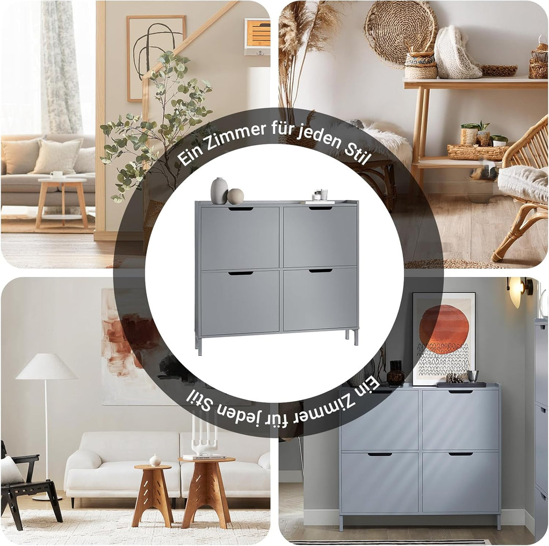 SoBuy Schuhschrank schmal mit 4 Klappen platzsparender Schuhkipper Hoch Kommode mit 4 Ablagen Schuhr