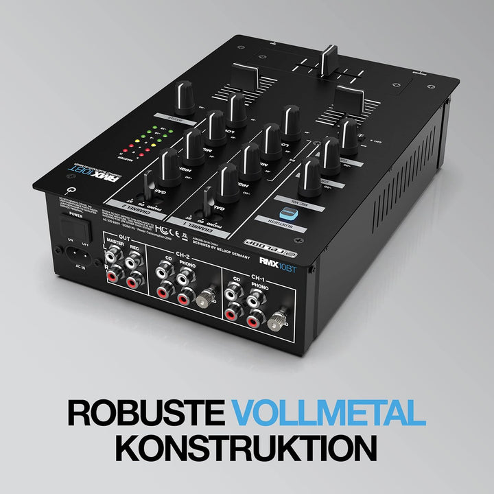 Reloop RMX-10 BT 2-Kanal Bluetooth DJ-Mixer mit eingebauter Bluetooth-Konnektivität, schwarz Single,