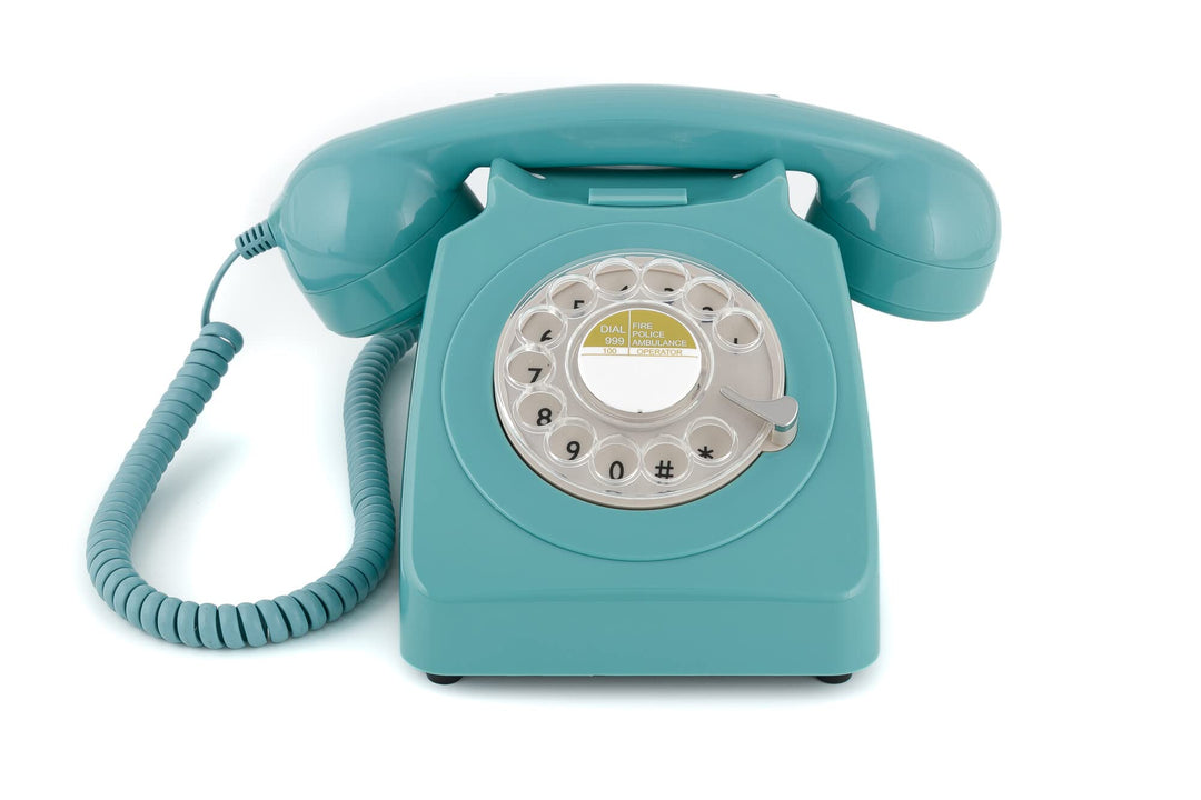 GPO 746ROTARYBLU Retro Telefon mit Wählscheibe im 70er Jahre Design Blau, Blau