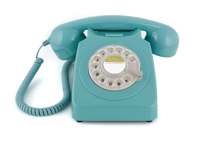 GPO 746ROTARYBLU Retro Telefon mit Wählscheibe im 70er Jahre Design Blau, Blau
