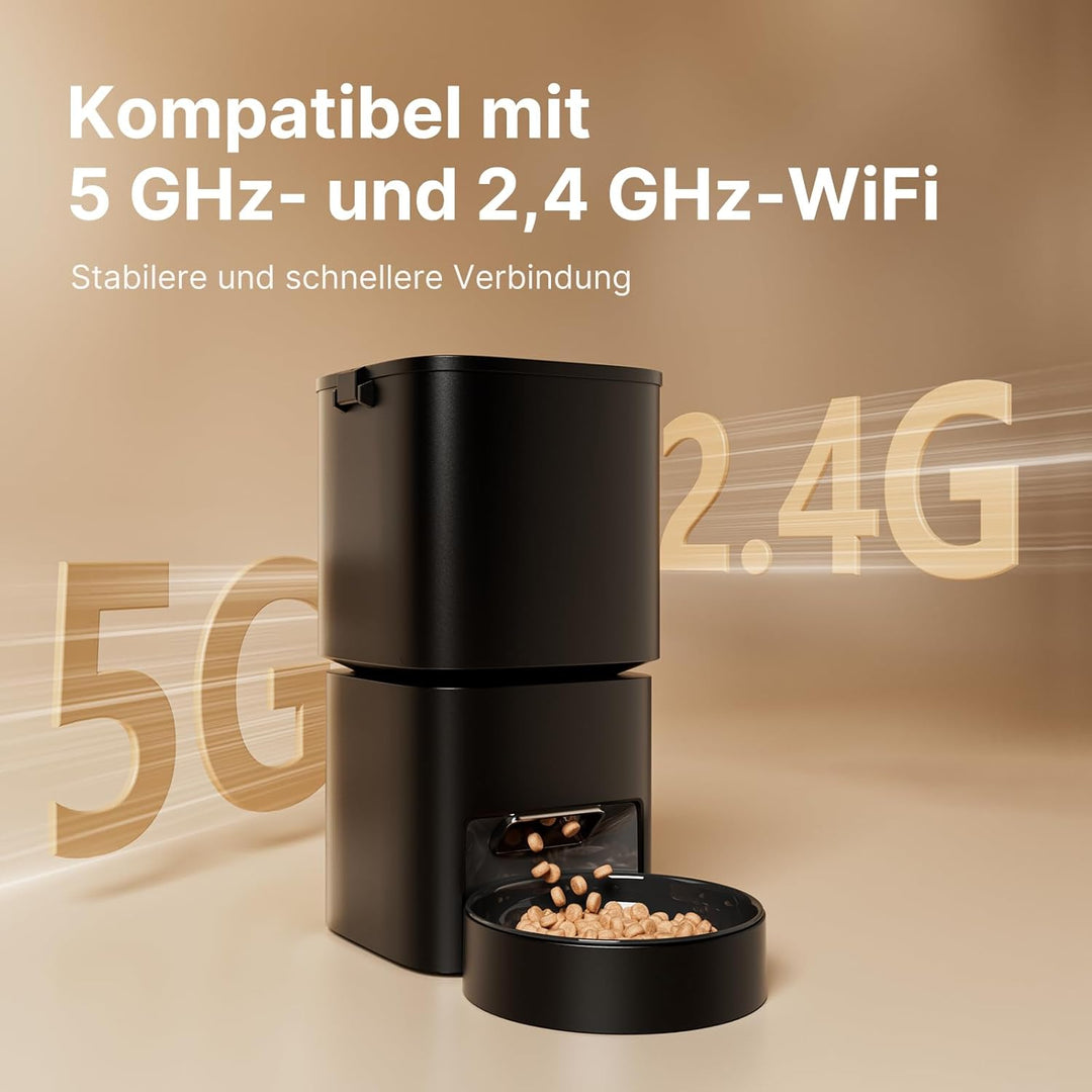 Futterautomat Katze, 5L Grosses Fassungsvermögen, 2.4GHz / 5GHz WiFi Smart Futterspender mit App Ste