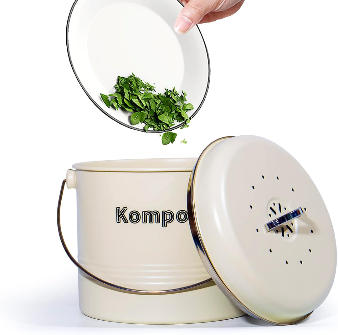 Theo&Cleo Biomülleimer Küche 7 L, Bio Mülleimer Geruchsdicht mit Aktivkohlefiltern, Komposteimer Met