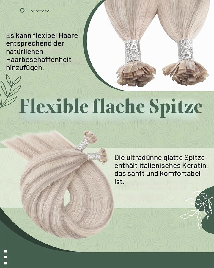 Ugeat Keratin Extensions Echthaar Flat Tip 45cm Keratin Haarverlängerung Echthaar Gesträhnt Aschblon