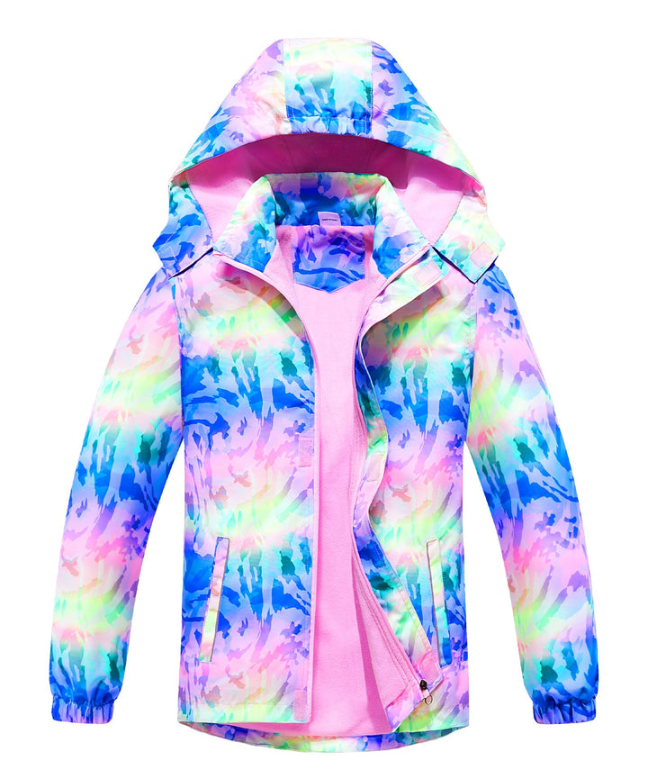 CAMLAKEE Softshelljacke Mädchen Regenjacke Kinder Wasserdicht Jacke Gradient Windjacke, 120 Violett