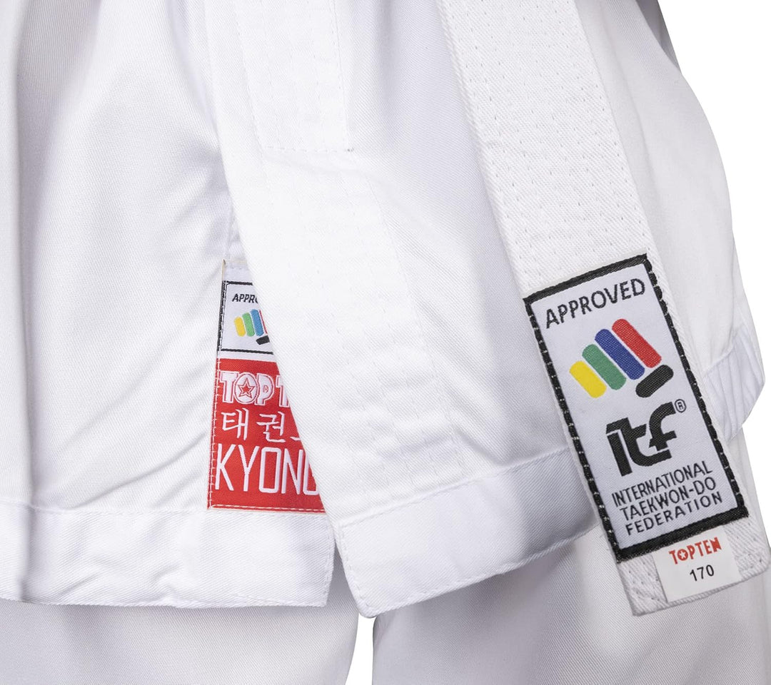 TOP TEN Taekwond-Do Dobok „Kyong“ (ITF Approved) 160 Weiss, 160 Weiß