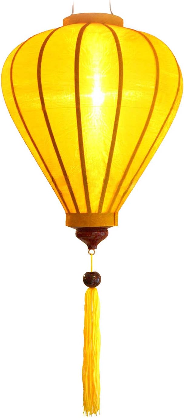 Lampion Asiatisch Hoi an Seide gelb M – Ø 33 cm – Laterne Hoi an Stoff, Bambus und Holz – Handwerk u