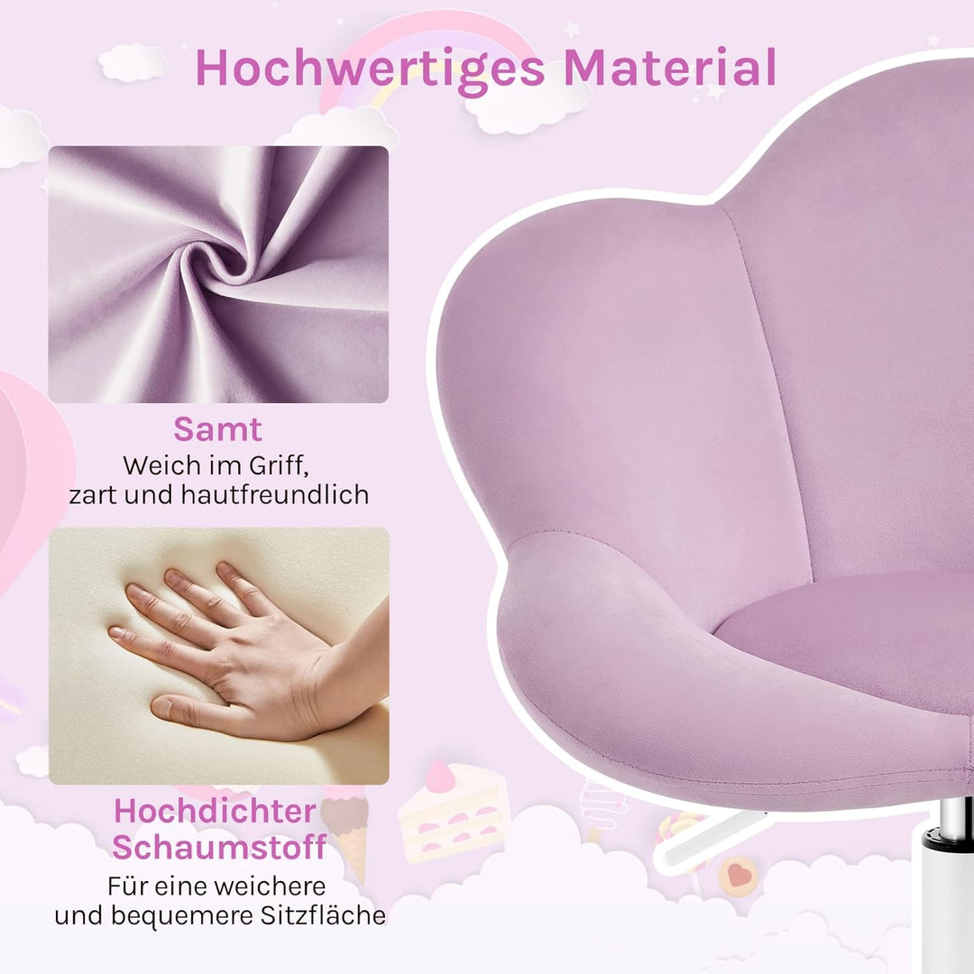 WOLTU Kinder Schreibtischstuhl, Schminktisch Stuhl, Bürostuhl, ergonomisch, höhenverstellbar, Samt,