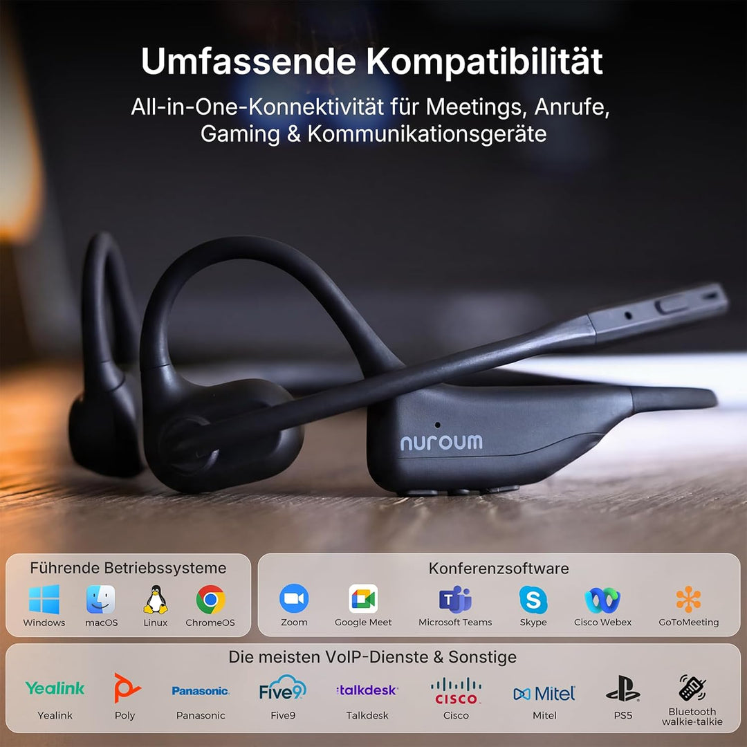 Nuroum OpenEar Pro 2 Kopfhörer mit Noise-Cancelling Mikrofon, Open Ear Bluetooth Kopfhörer mit Dongl