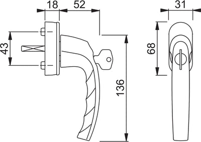 HOPPE 2257926 Fenstergriff Atlanta Vierkant 7 x 32 mm, mit Sperrzyl. RC 2, silber