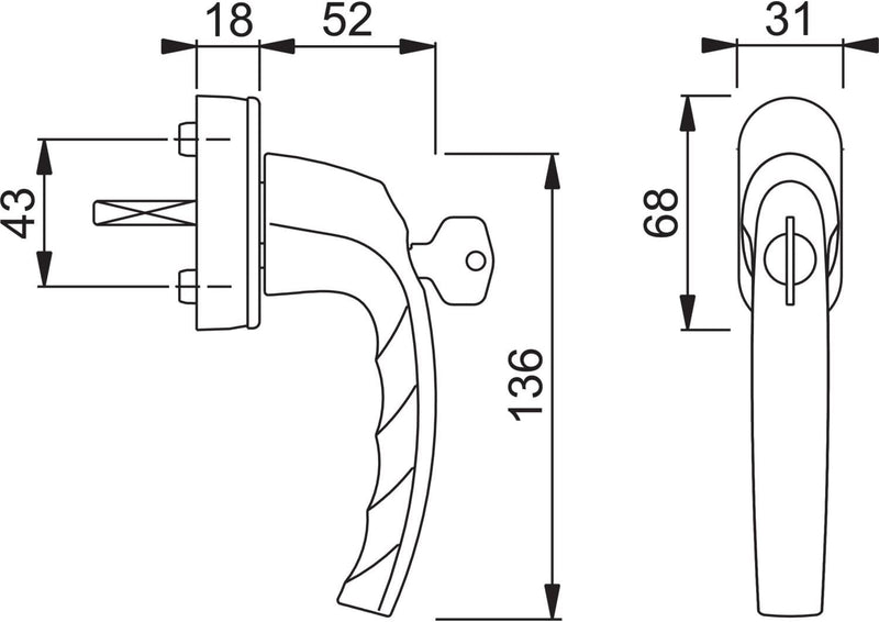 HOPPE 2257926 Fenstergriff Atlanta Vierkant 7 x 32 mm, mit Sperrzyl. RC 2, silber